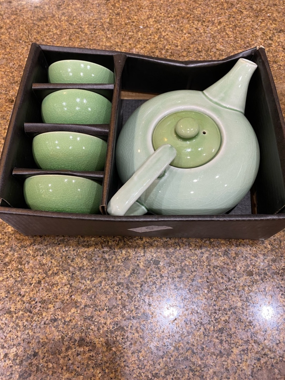 Ceramic Tea Set with 4 Cups - Sage Green. New in box.